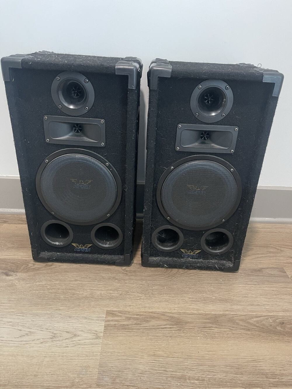 Jensen JP 1200 3-Way DJ PA Loudspeaker System Pair Carpeted Cabinets Tested